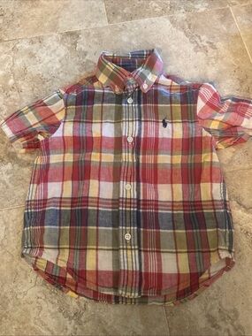 Polo Ralph Lauren 2T toddler plaid short sleeve button down shirt red/blue